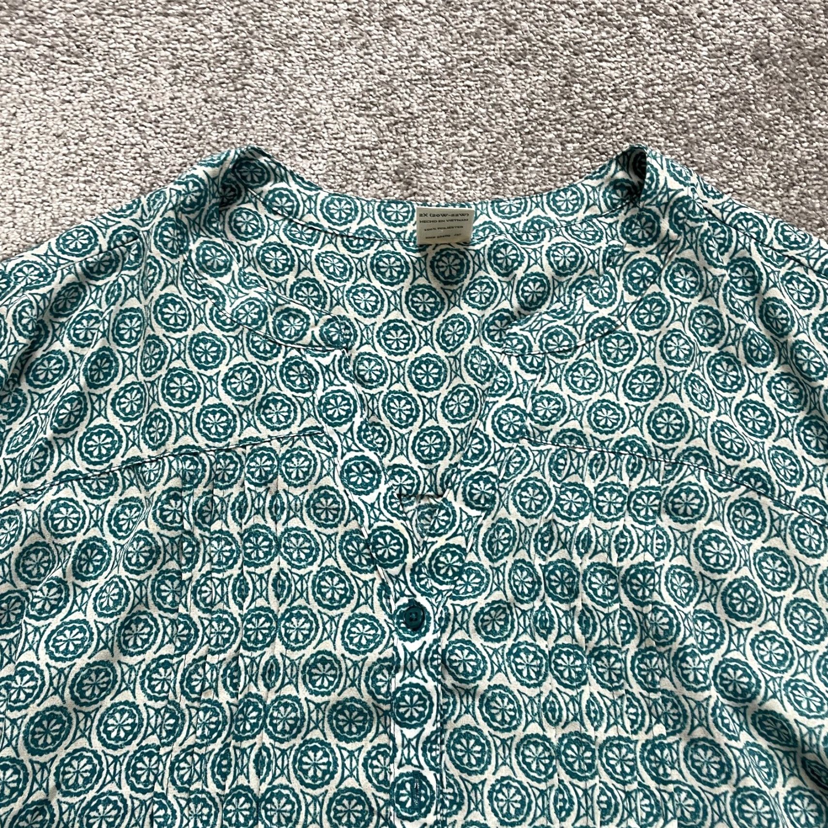 Vintage Terra & Sky Blouse Tunic Women 2XL Blue Geometric Button Down Belted Casual Top Size XXL / US 16-18 / IT 52-54 - 3 Thumbnail