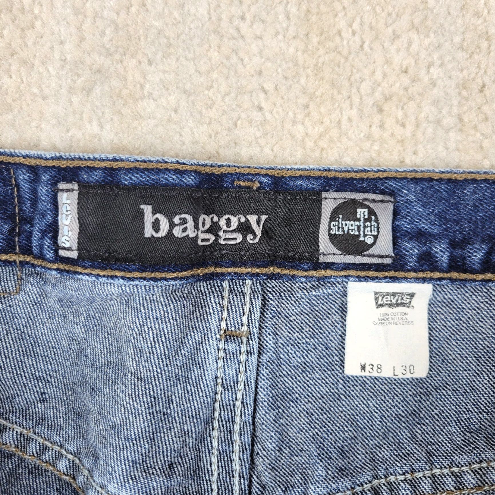 Levi's VINTAGE Levi's Silvertab Jeans 90s Baggy Mens 38x30 Blue Distressed Denim Cotton 5-Pocket USA 3-Button Zip Relaxed Wide-Leg Pants Jeans Mens Size US 38 / EU 54 - 3 Thumbnail
