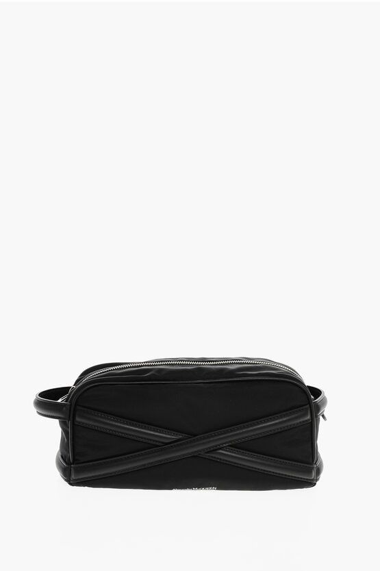 Nylon Beauty Case with Leather Details