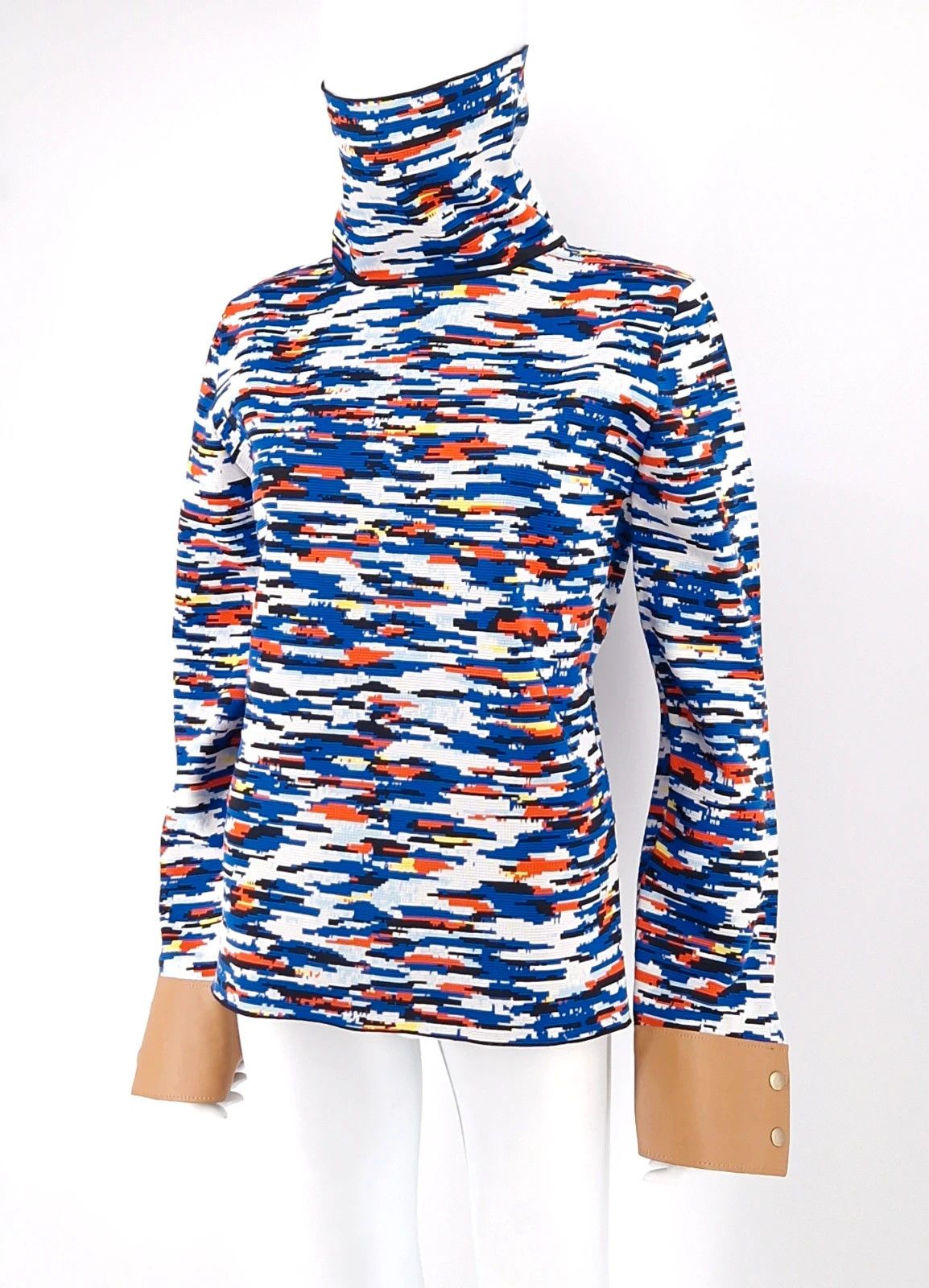 Loewe Loewe Glitch Pattern Turtleneck Knit with Leather Cuffs Size S / US 4 / IT 40 - 2 Thumbnail