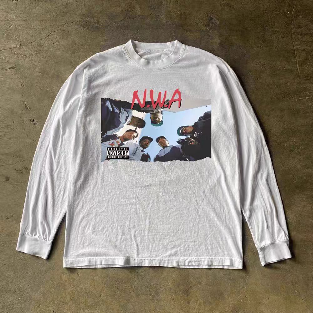 Japanese Brand × Vintage White cotton long-sleeved t-shirt with retro band pattern Size US L / EU 52-54 / 3 - 1 Thumbnail