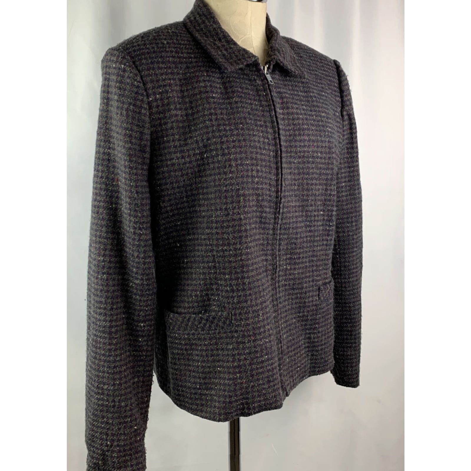 Vintage VINTAGE Dressbarn Zip Front Jacket Women’s Gray Burgundy Wool Blend Tweed Lined 16 Size XXL / US 16-18 / IT 52-54 - 7 Thumbnail