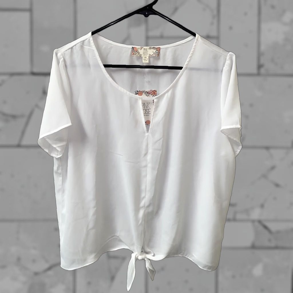 Vintage Pink Rose T-Shirt White Short Sleeve Basic Womens XL NWT Size XL / US 12-14 / IT 48-50 - 1 Thumbnail
