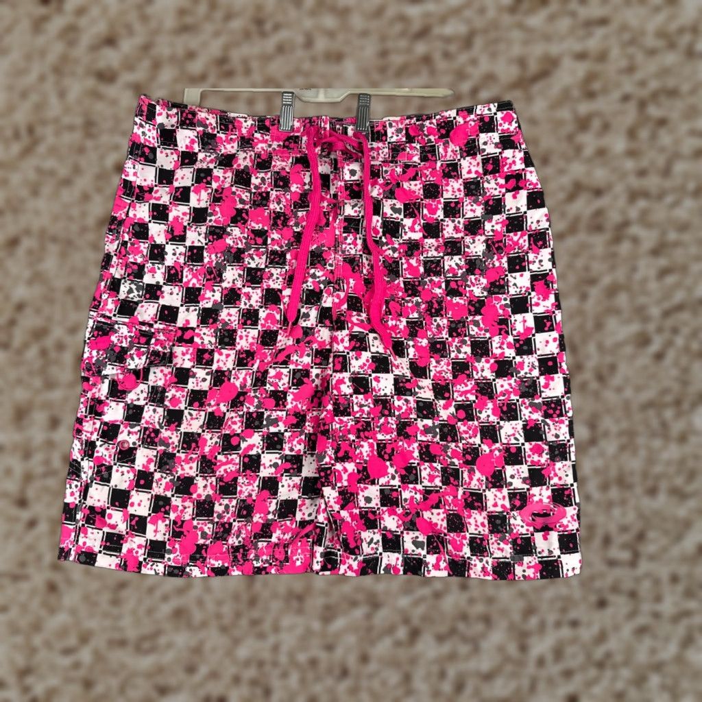Vintage O'rageous Mens Board Shorts Pink 36 Checkered Black Pink Polyester Camouflage Pockets Drawstring Beach 90s? Size US 36 / EU 52 - 1 Thumbnail