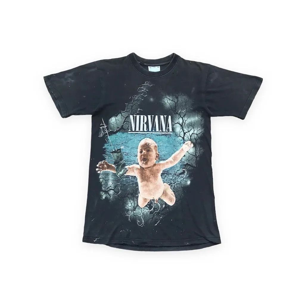 image of Band Tees x Kurt Cobain Vintage 90's Nirvana Band Tshirt in Faded Black, Men's (Size Medium)