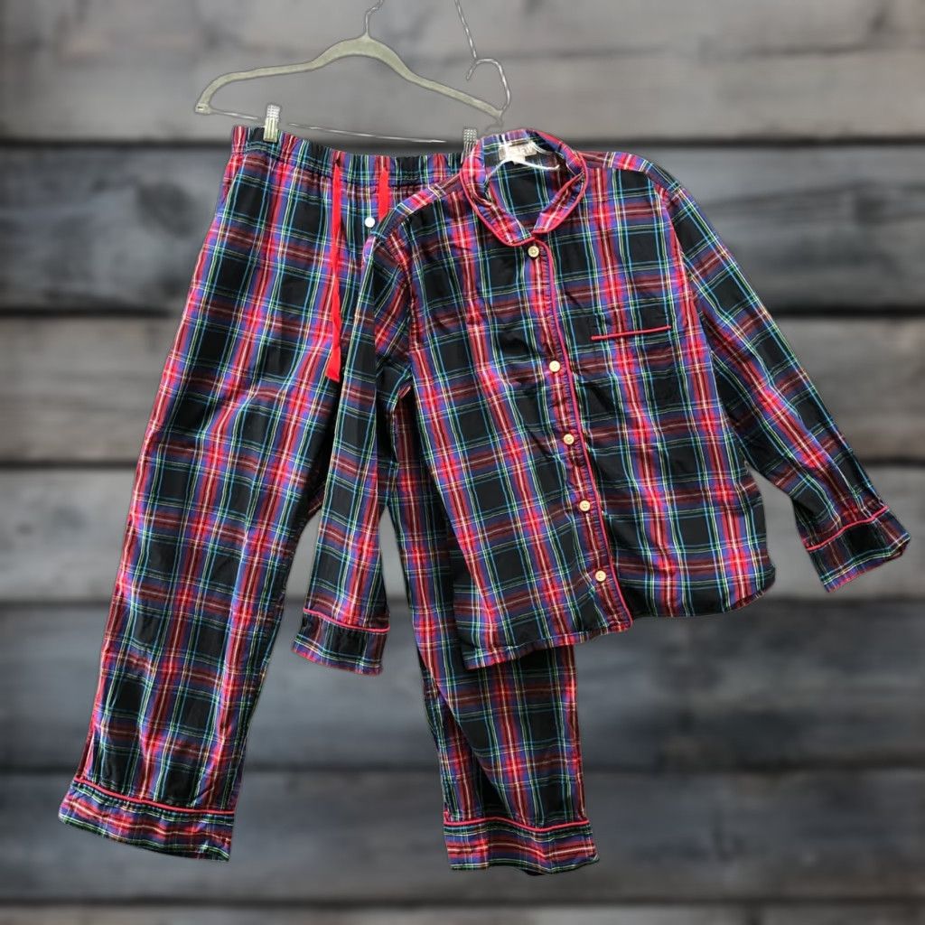 VINTAGE Crew Pajama Set Long Sleeve Cotton Flannel Black
