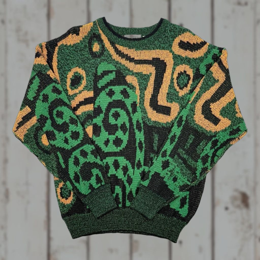 Vintage VINTAGE City Streets Geometric AOP Crewneck Sweater Orange Green Hip Hop Mens M Green 1980s Crewneck Sweater Mens Size US M / EU 48-50 / 2 - 1 Thumbnail