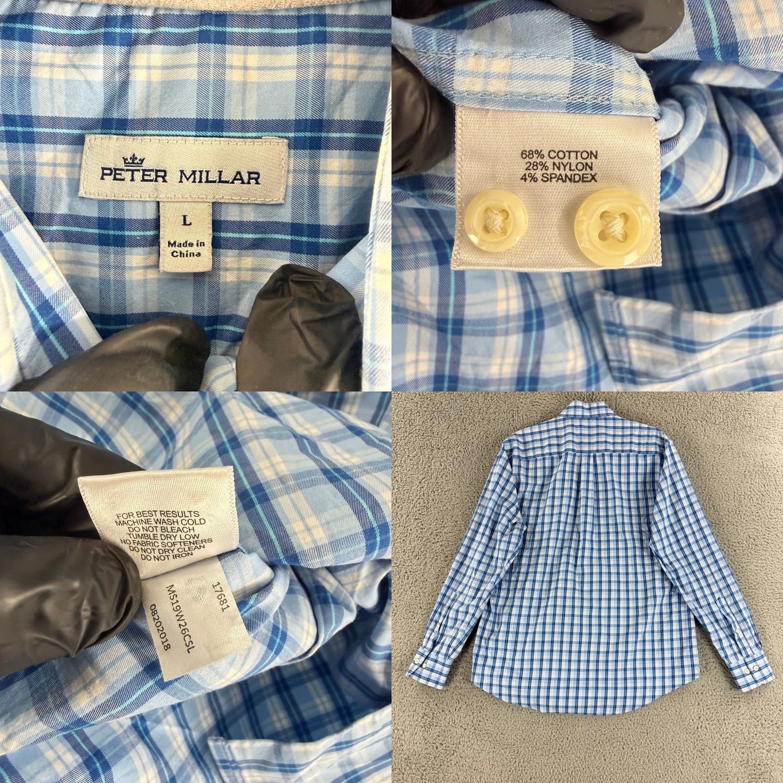 Peter Millar Peter Millar Button-Up Shirt Mens L Blue Plaid Cotton Blend Long Sleeve Size US L / EU 52-54 / 3 - 8 Thumbnail