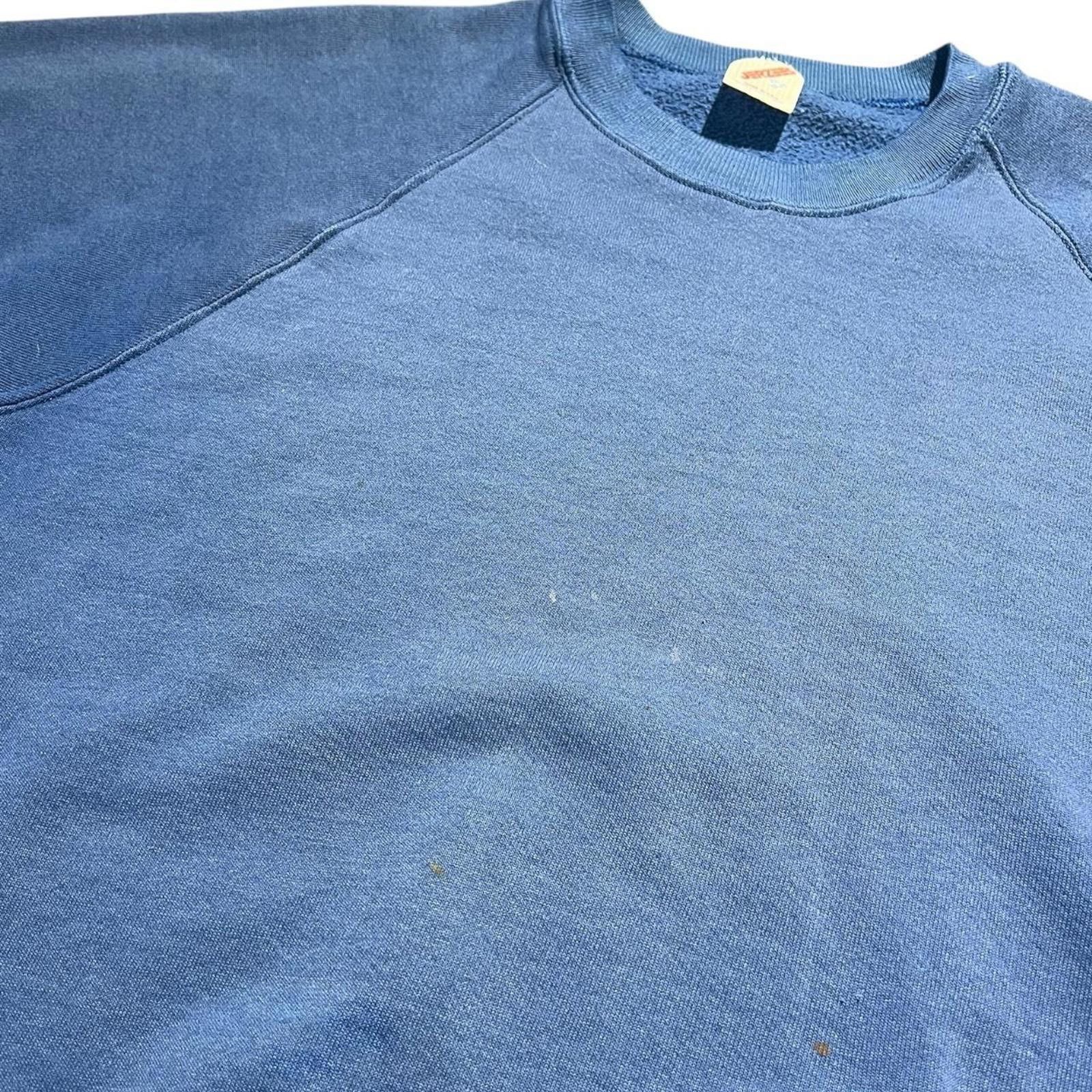 Jerzees Vintage 80s Jerzees Blank Blue Crewneck Sweater Size US XL / EU 56 / 4 - 4 Thumbnail