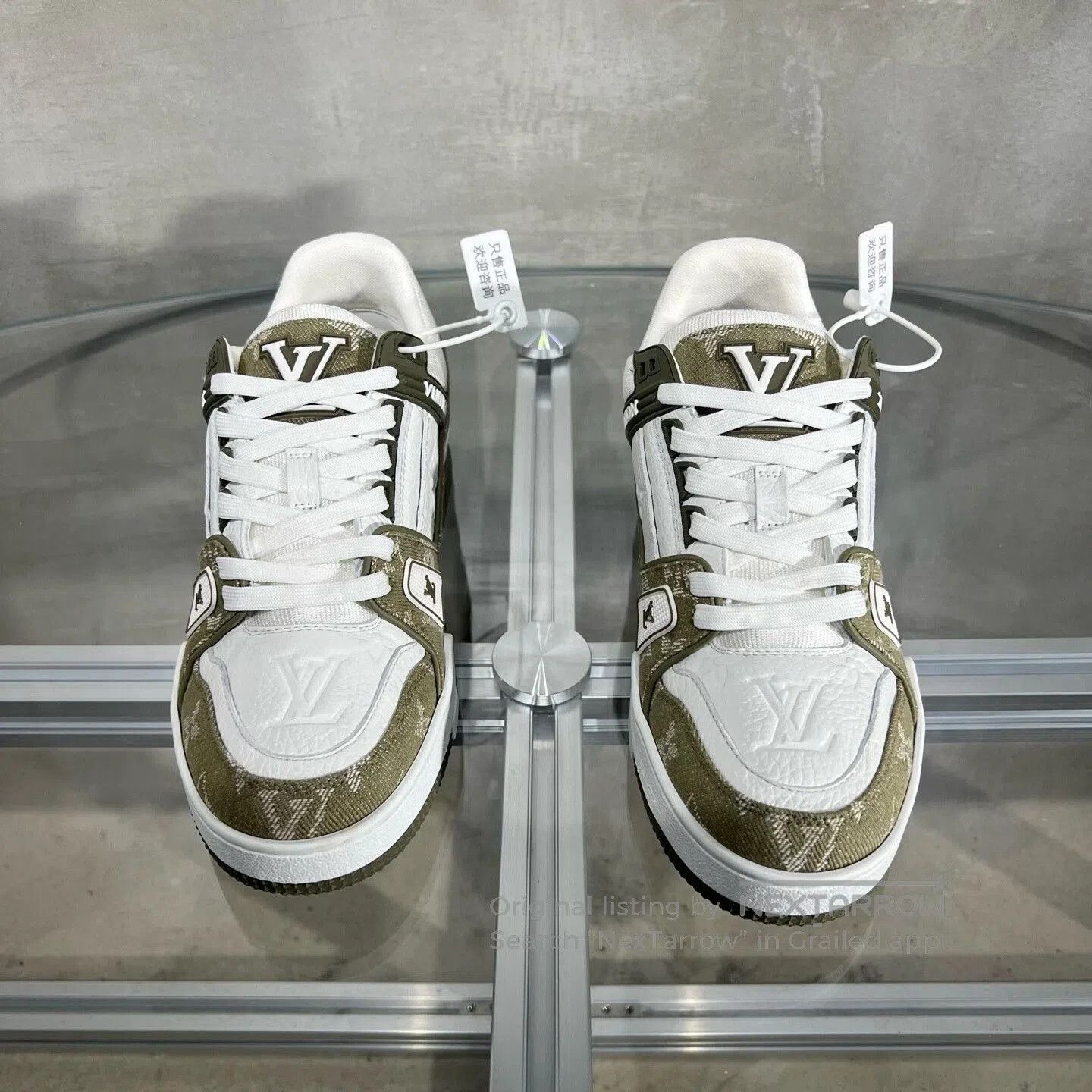 louis vuitton lv trainer 25 white green.