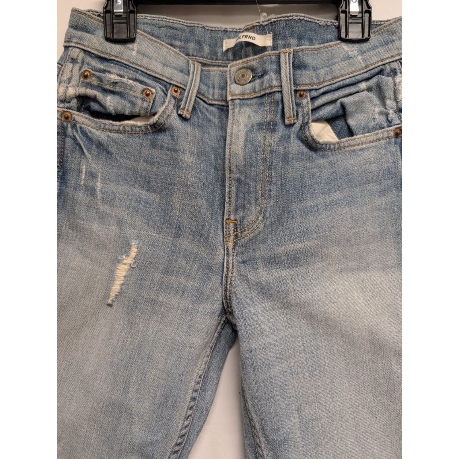 GRLFRND GRLFRND Joan Crop Flare Jeans - Blue Denim - 24 Inseam - Low Rise - Distressed - Raw Hem - Women's Jeans Size 42" / US 20 - 4 Thumbnail