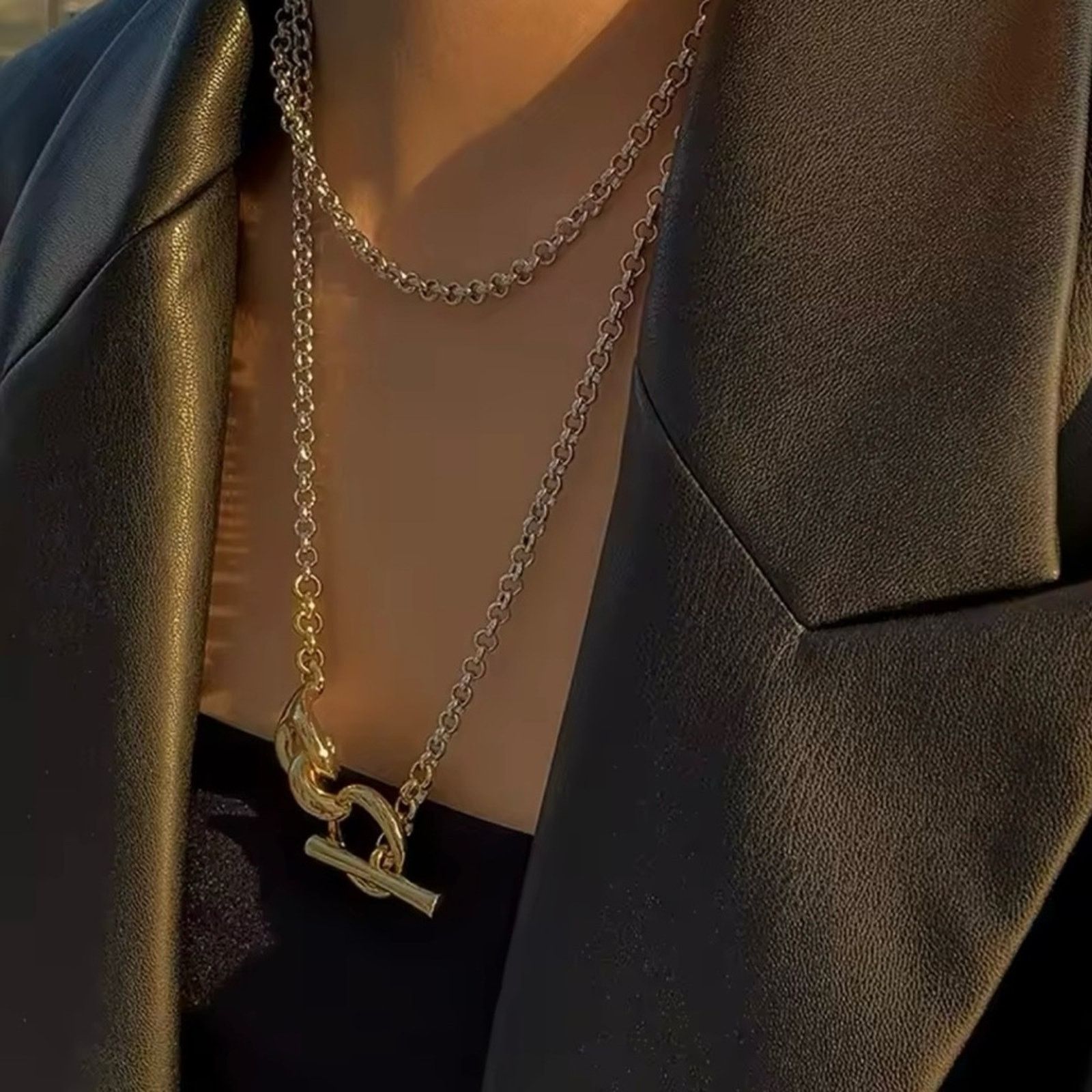 Other Vintage Long Chain Two Tone Gold OT Buckle Necklaces Women Size ONE SIZE - 2 Thumbnail