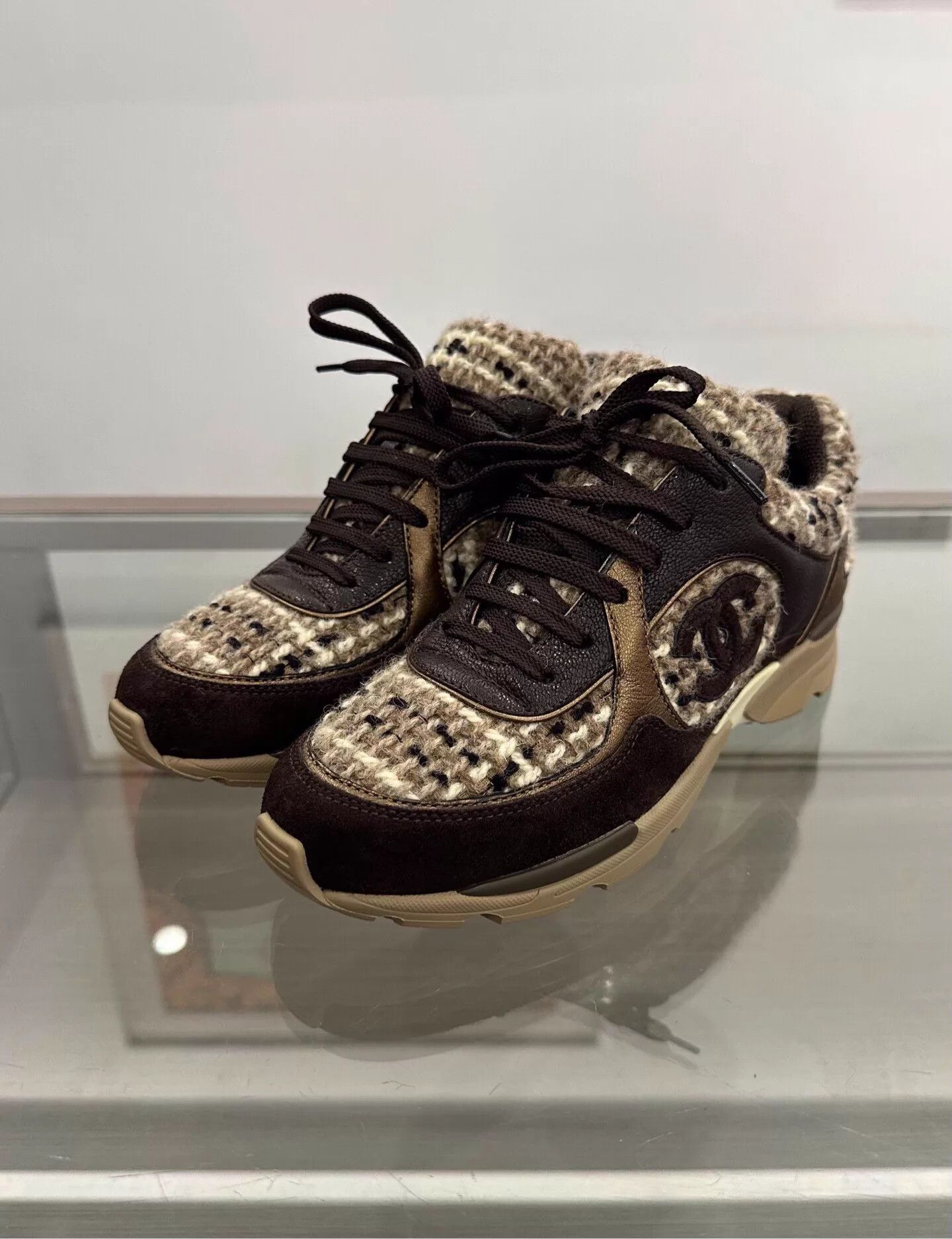 Chanel Chanel Women's Black Suede Tweed CC Sneakers Size US 7 / IT 37 - 1 Thumbnail