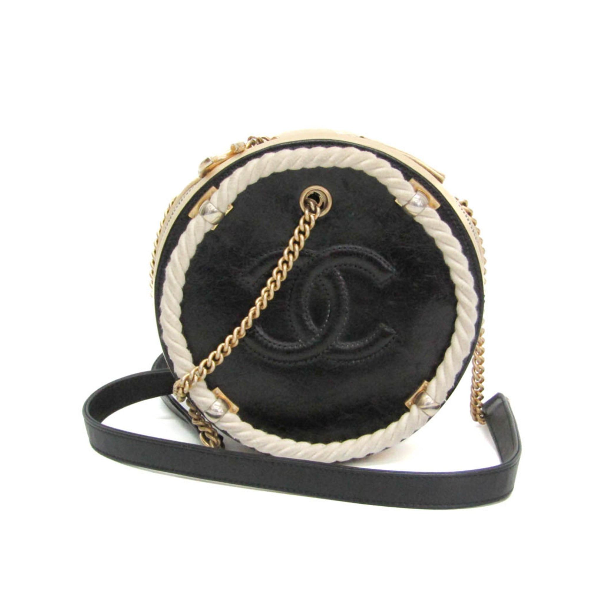 Chanel Chanel Coco Mark Round Chain Shoulder Bag Women's Leather Handbag,Shoulder Bag Black,Light Beige Size ONE SIZE - 1 Thumbnail