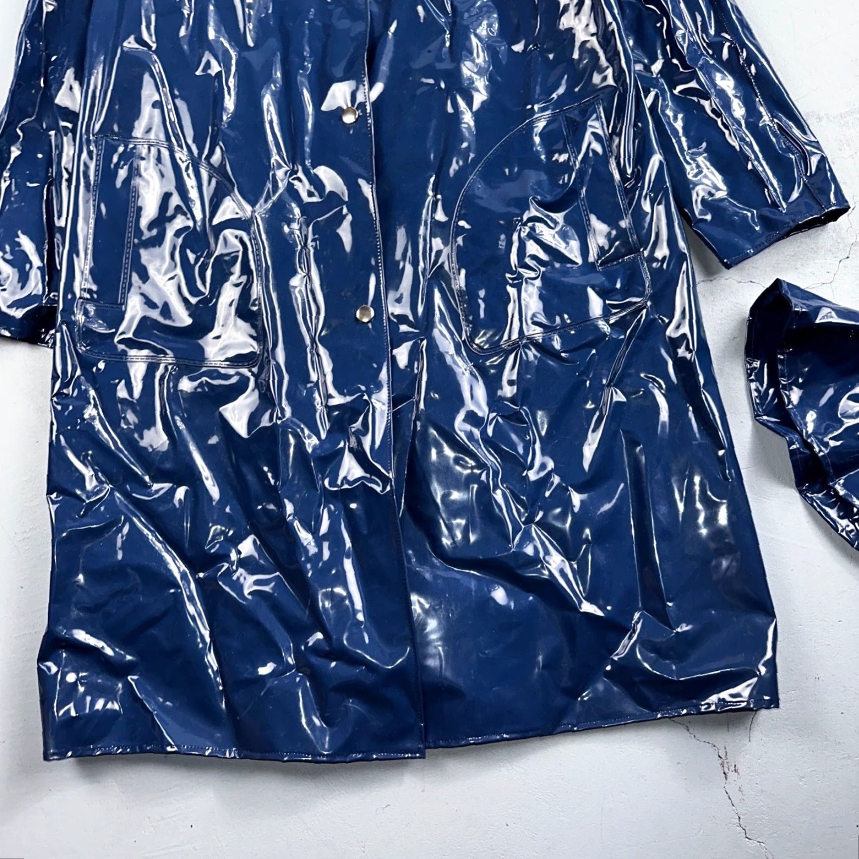Vintage VINTAGE Liliput Womens Blue Trench Raincoat + Bucket Hat Polyester Rubber Vinyl 70s VTG Size L / US 10 / IT 46 - 6 Thumbnail