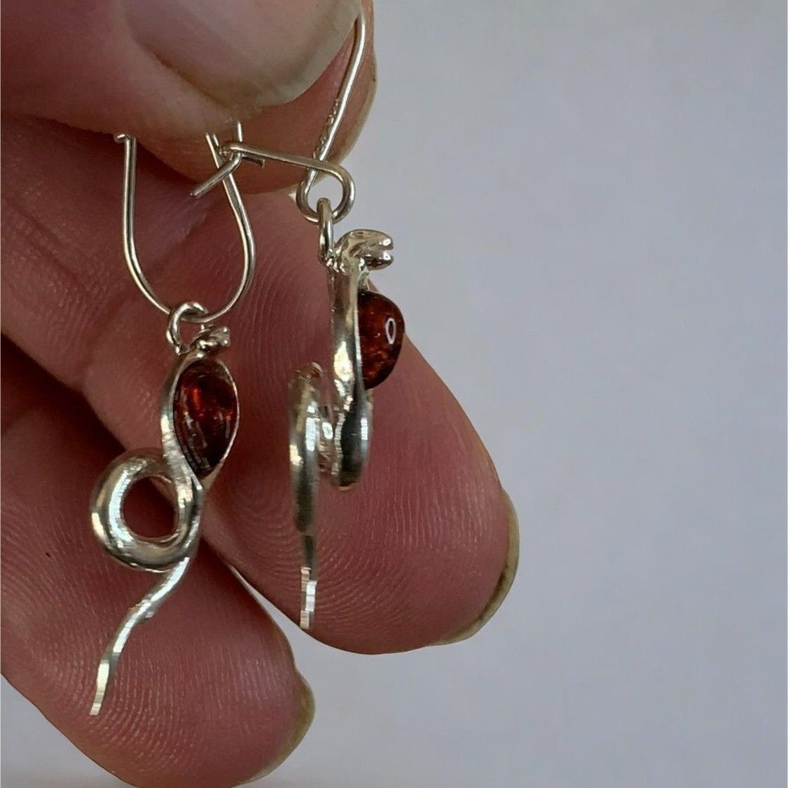 Designer Sterling Silver 925 Snake Drop Dangle Earrings With Amber Size ONE SIZE - 12 Thumbnail