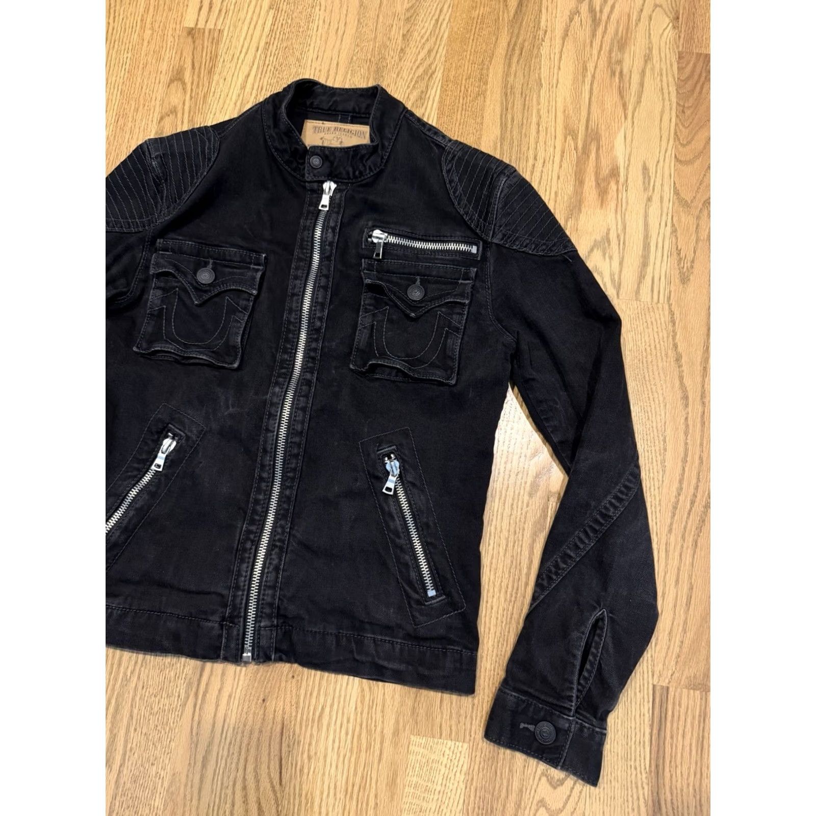 True Religion VINTAGE True Religion Moto Jacket Mens S Black Denim Motorcycle Biker Zip Pockets Size US S / EU 44-46 / 1 - 6 Thumbnail