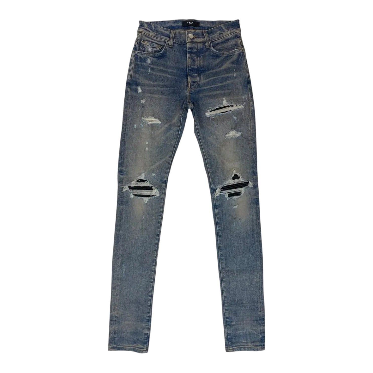 Amiri MX1 Leather Patch Jeans Blue/Black Size US 28 / EU 44 - 1 Thumbnail