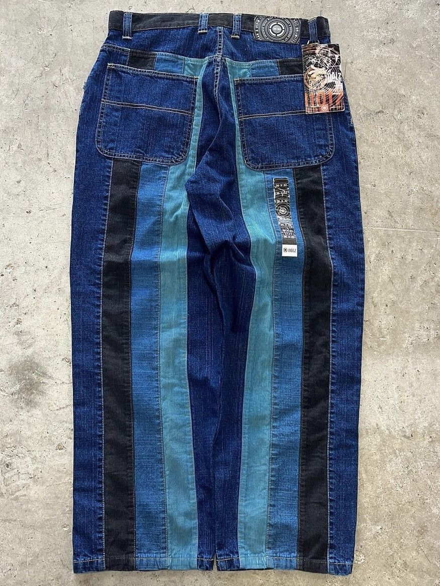 image of Jnco x Vintage Y2K Noiz Half Corduroy Half Denim Baggy Wide Leg Jea in Blue, Men's (Size 36)