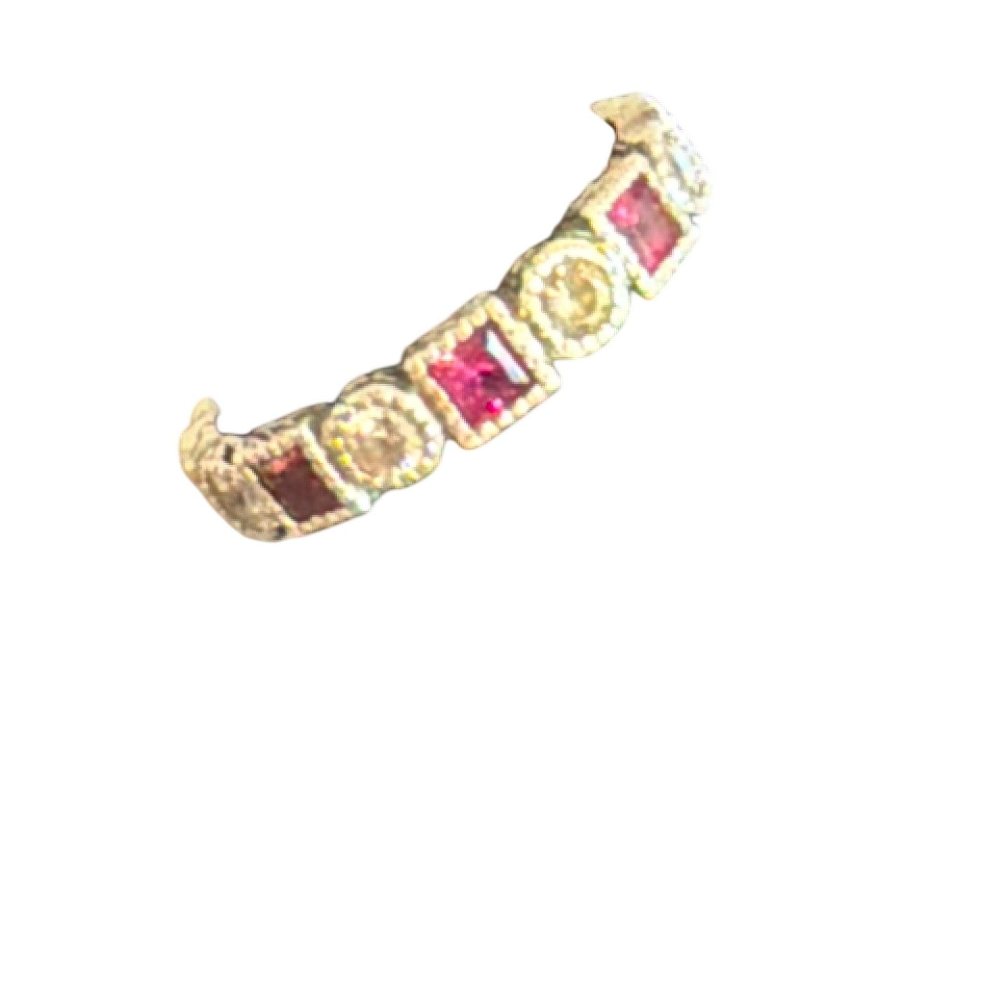Other Vintage Sterling Silver Band Ring Pink Clear CZ Stones Size Size ONE SIZE - 2 Thumbnail