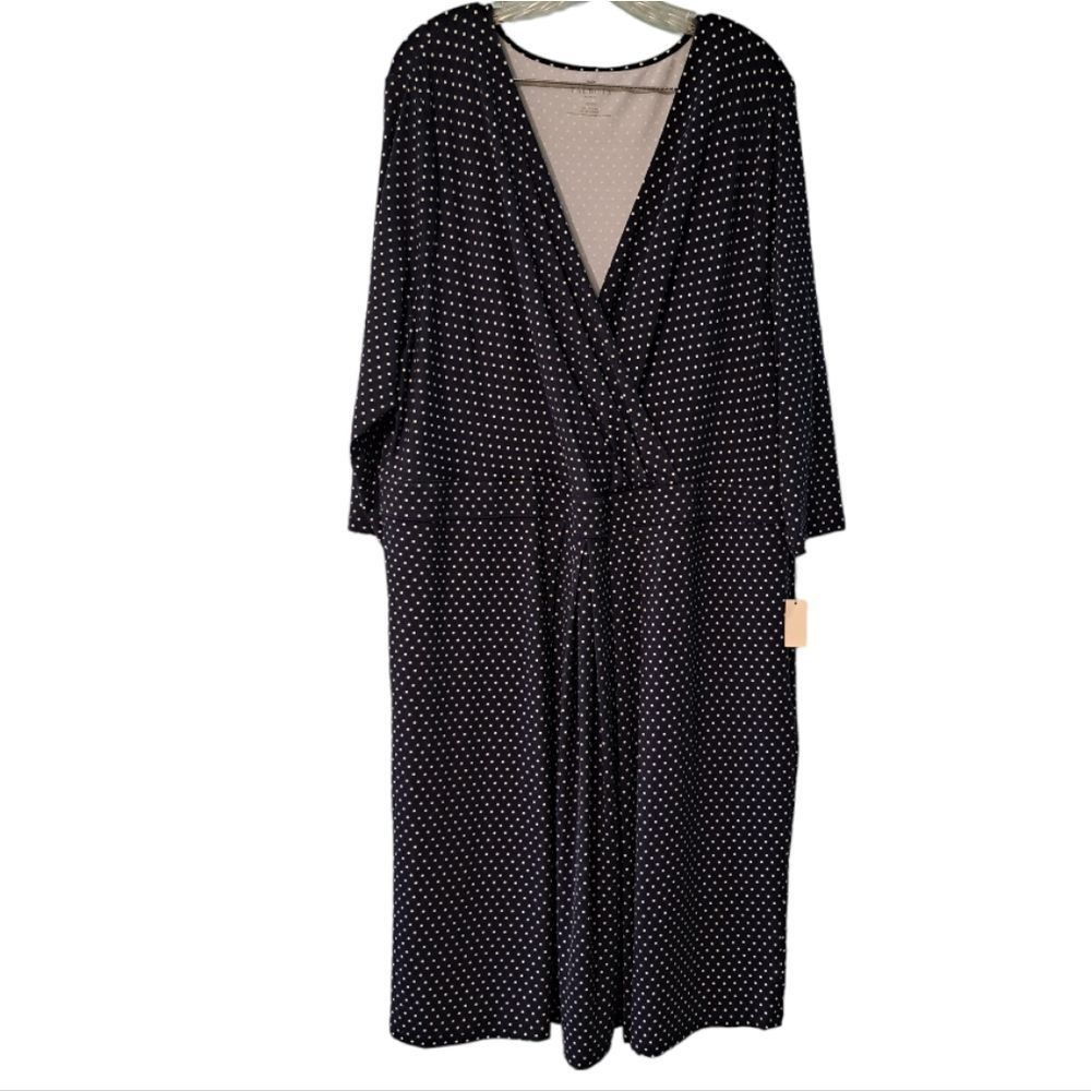 Other Talbots Polka Dot Print Faux Wrap Stretch Fabric Navy/White Size 3XL / US 20-22 - 2 Thumbnail