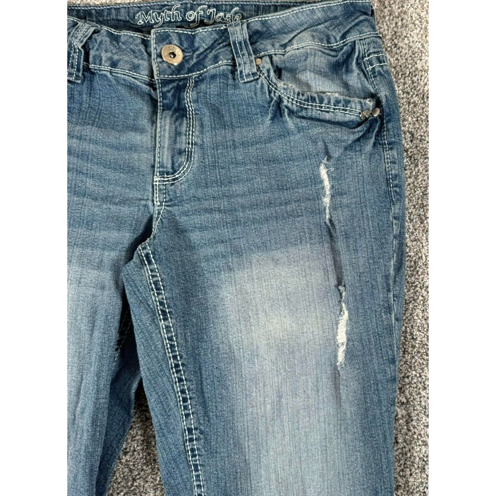 Etro VINTAGE Myth of Jade Capri Jeans Womens Size 8 Cuffed Distressed Grunge Streetwear 5-Pocket Denim Blue Size 30" / US 8 / IT 44 - 2 Thumbnail