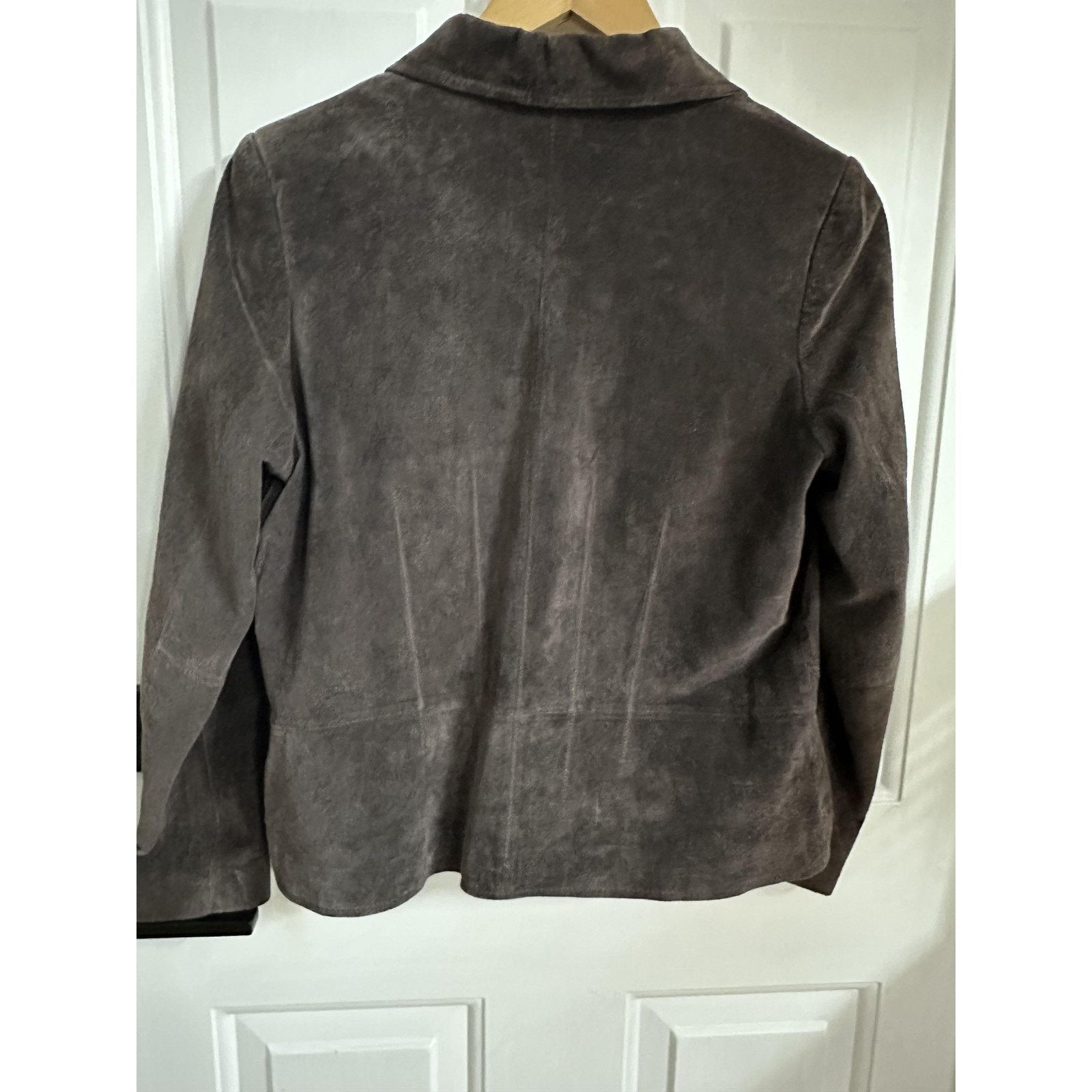 Vintage Parisian vintage Blazer Jacket Brown Leather Ruffle Peplum Size M / US 6-8 / IT 42-44 - 7 Thumbnail