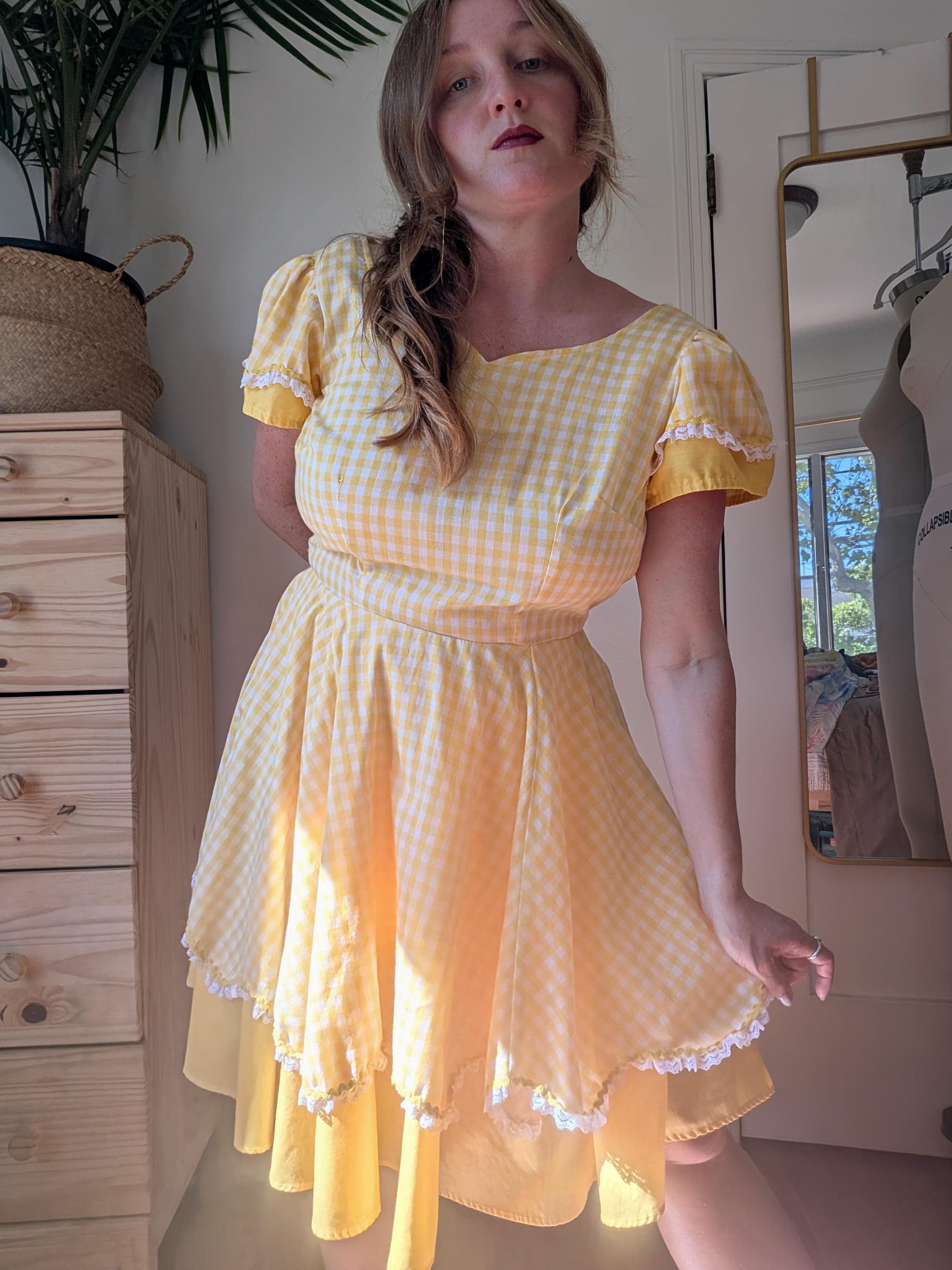 Vintage 1970s Yellow Gingham Square Dance Dress - Country Western Size M / US 6-8 / IT 42-44 - 9 Thumbnail