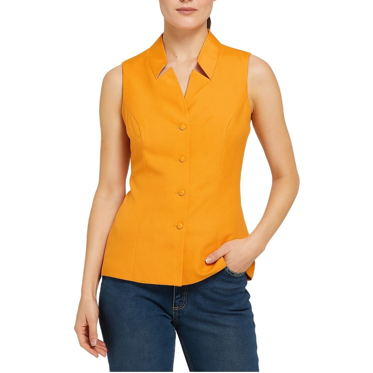 Vintage 1990s Vintage Orange Sleeveless Blouse Vest Top Small Size S / US 4 / IT 40 - 1 Thumbnail
