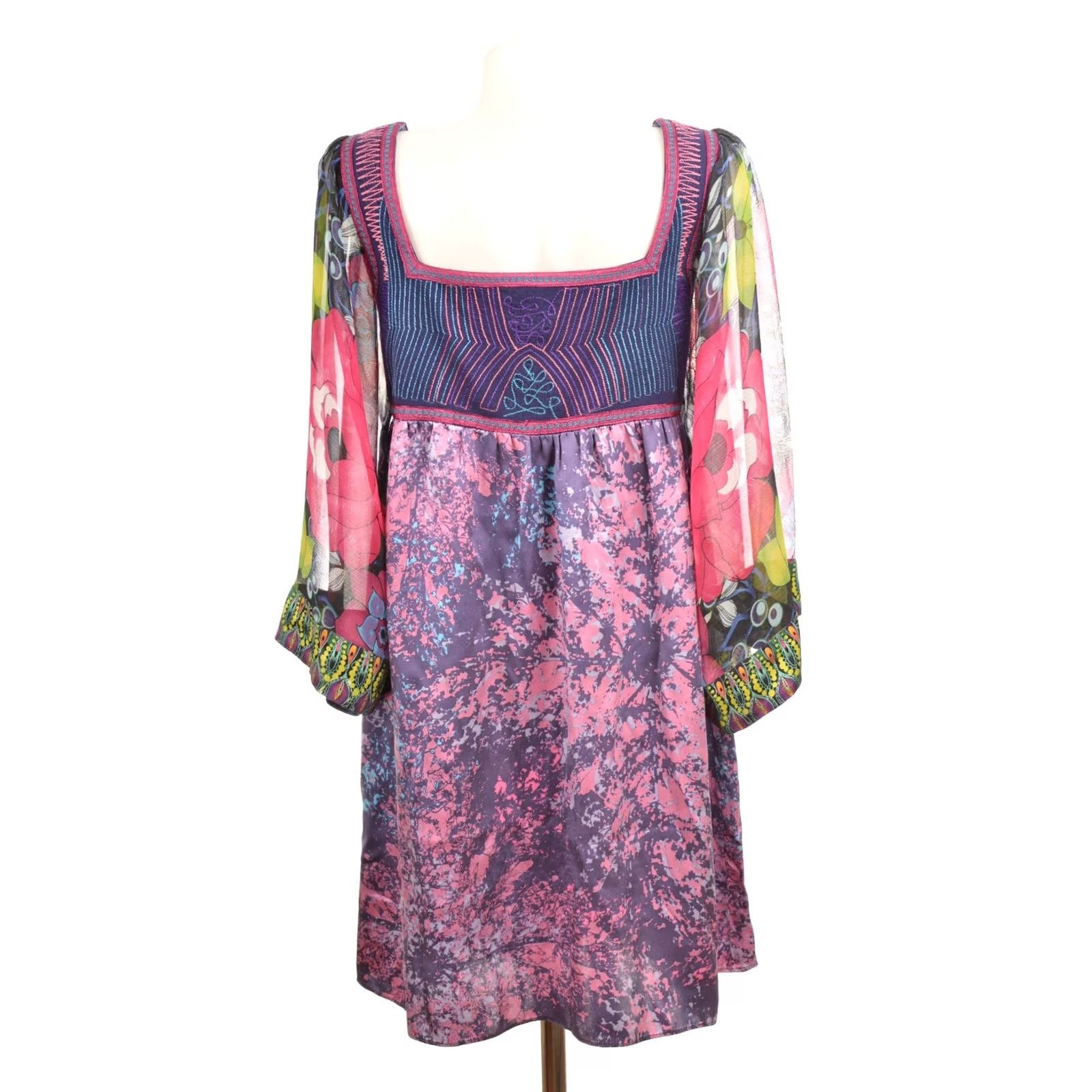 Custo Barcelona Custo Barcelona Full-Print Silk Blend Designer Dress Size 3 Multicolor A-Line Women Knee Length Size XS / US 0-2 / IT 36-38 - 3 Thumbnail