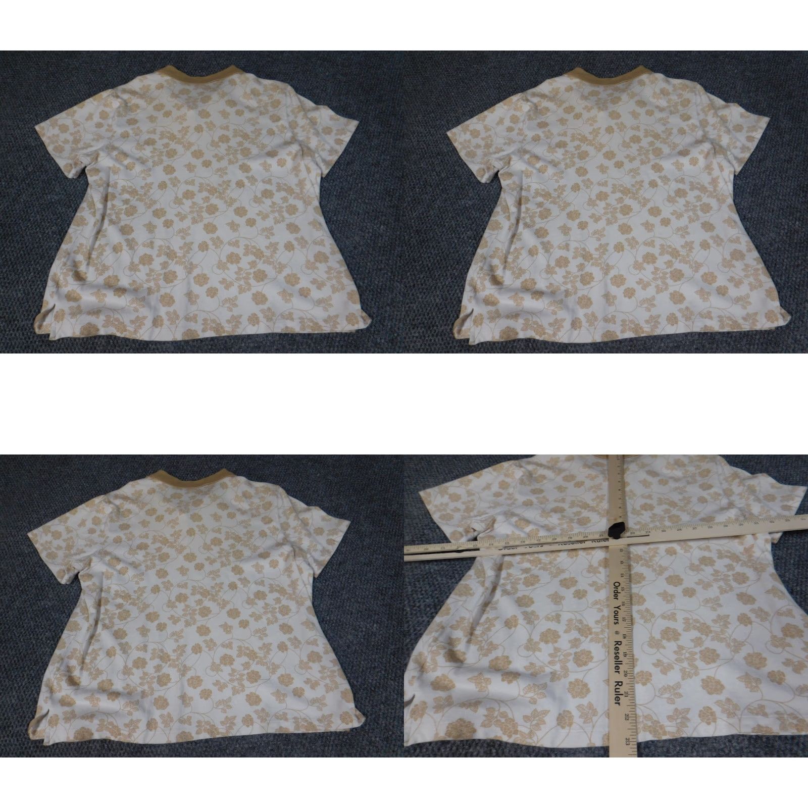 Vintage White Stag Shirt Blouse Womens XL Beige Floral Short Sleeve Crew Neck Cotton Rayon Stretch Casual Size XL / US 12-14 / IT 48-50 - 8 Thumbnail