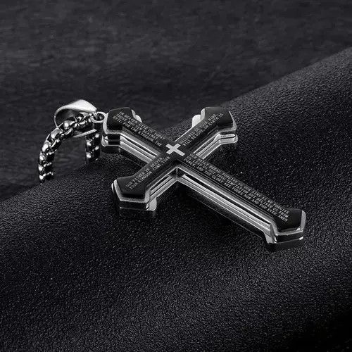 Jewelry Black Silver Cross God Pendant Necklace Star Jesus Christ Size ONE SIZE - 2 Thumbnail