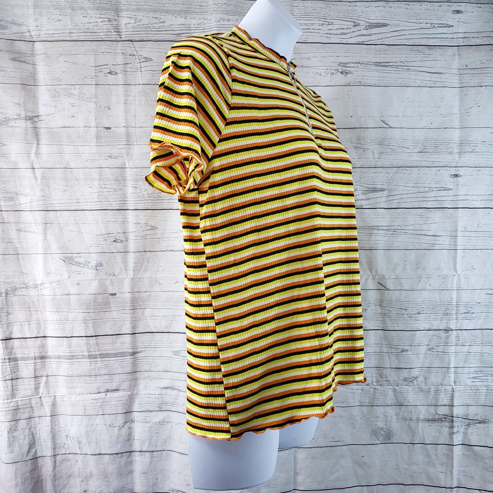 Vintage Eye Candy Womens Top 2X Black Orange Stripes Short Sleeve Ribbed T-Shirt Womens Size XXL / US 16-18 / IT 52-54 - 2 Thumbnail