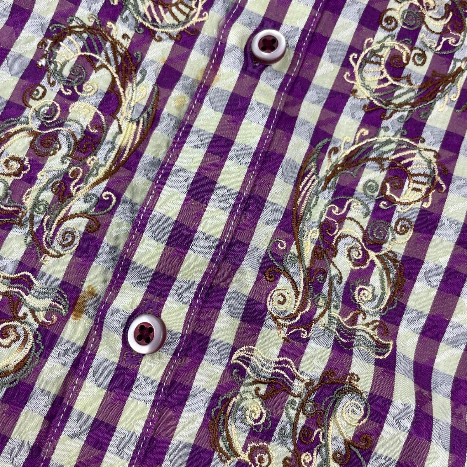 Robert Graham Robert Graham Men's Embroidered Flip Cuff Button Shirt Purpl Size US XL / EU 56 / 4 - 9 Thumbnail