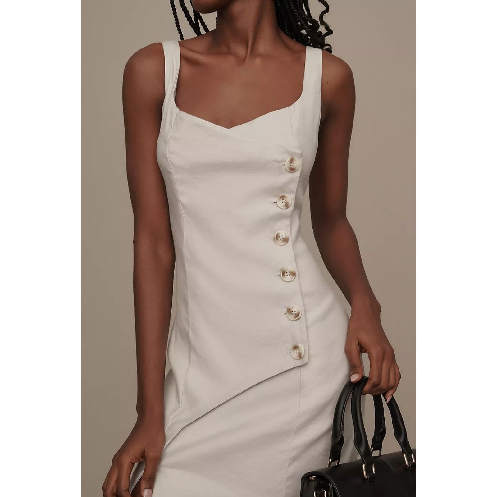 Anthropologie NWT Sleeveless Square-Neck Linen Button Wrap Midi Dress $178 Size M / US 6-8 / IT 42-44 - 3 Thumbnail