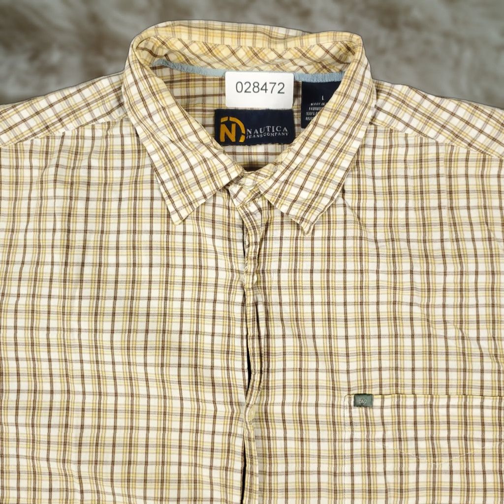 Nautica Nautica Shirt Mens Size Large Beige Plaid Button-Up Short Sleeve Casual Shirt - Nautica Button-Down Collar, Regular Fit, Cotton, Beige, Men Size US L / EU 52-54 / 3 - 1 Thumbnail