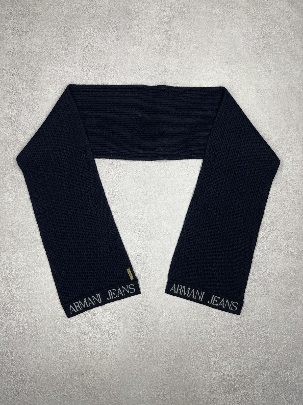 Giorgio Armani Mens Armani Jeans Armani Knitted Scarf Navy Big Logo Size ONE SIZE - 7 Thumbnail