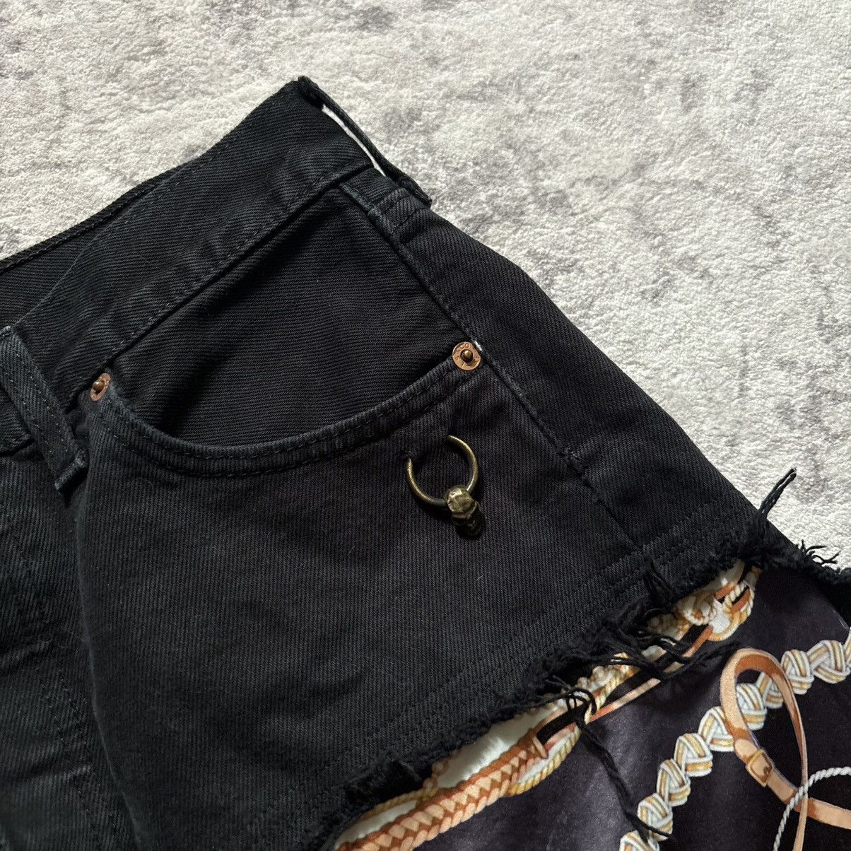 Obelisk Obelisk Silk Skull Insert Denim Jorts Black | Size 28 Size US 28 / EU 44 - 4 Thumbnail