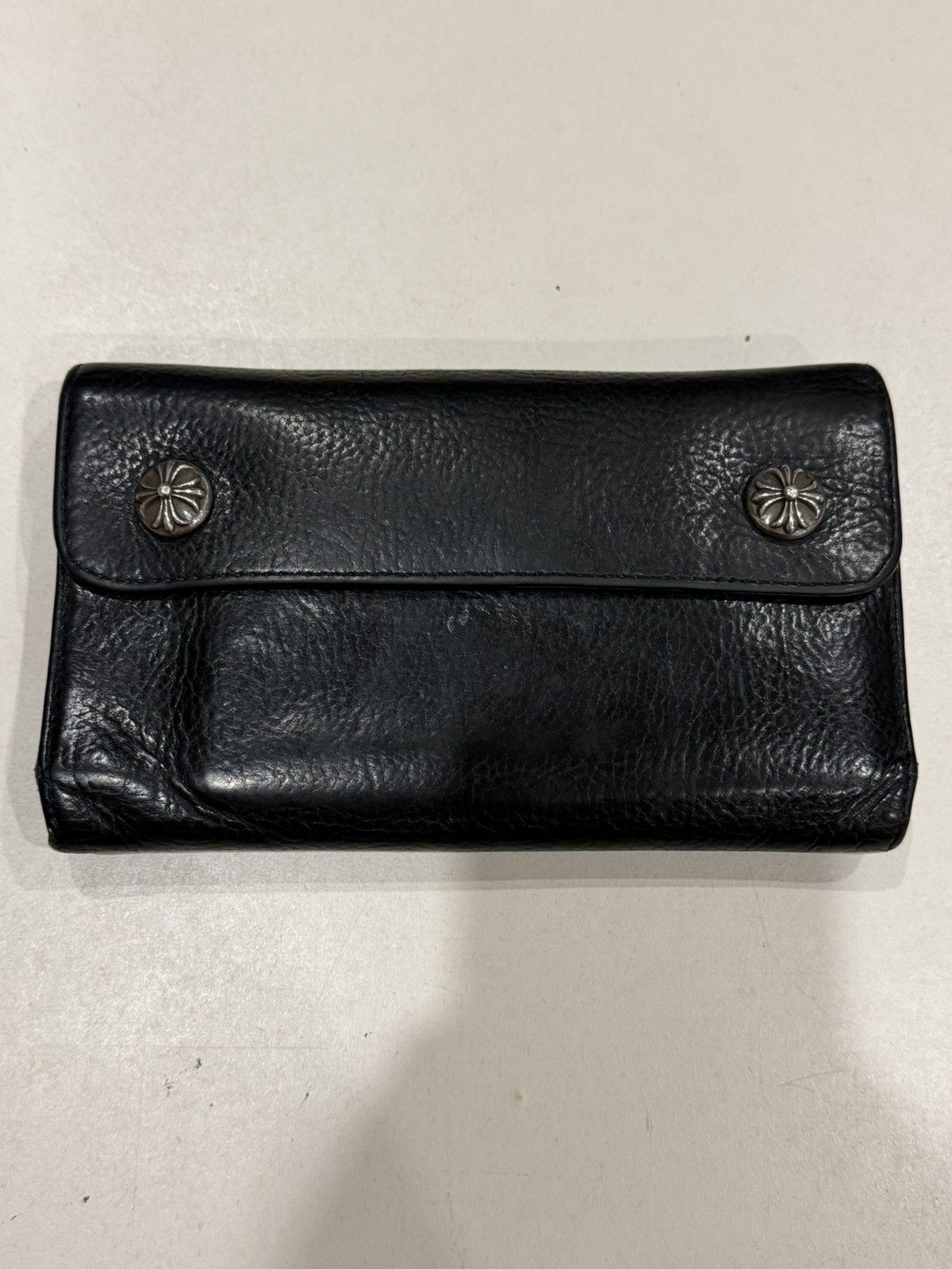 Chrome Hearts Chrome Hearts Black Leather Wave Wallet Silver Cross Balls Size ONE SIZE - 3 Thumbnail