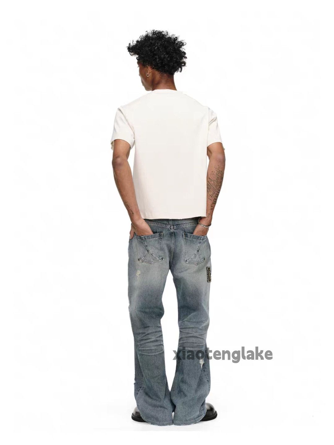Vintage Unisex washed faded loose baggy skate hiphop patch jeans Size US 32 / EU 48 - 4 Thumbnail