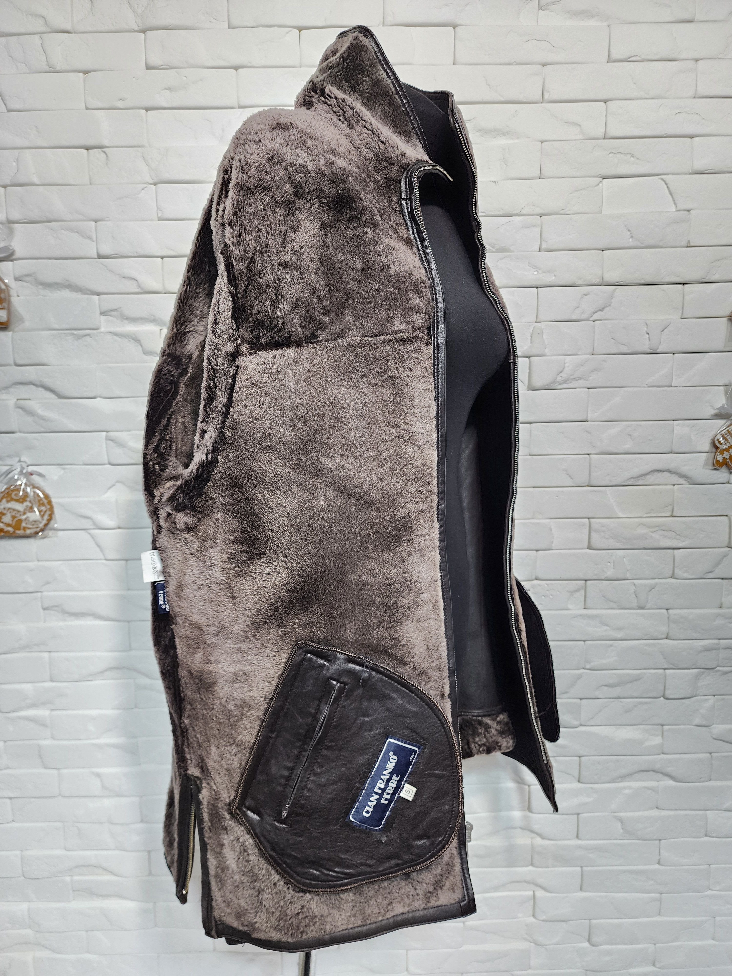Furla Men's Brown Sheepskin Coat: White Fur, Metal Zipper Size US L / EU 52-54 / 3 - 8 Thumbnail