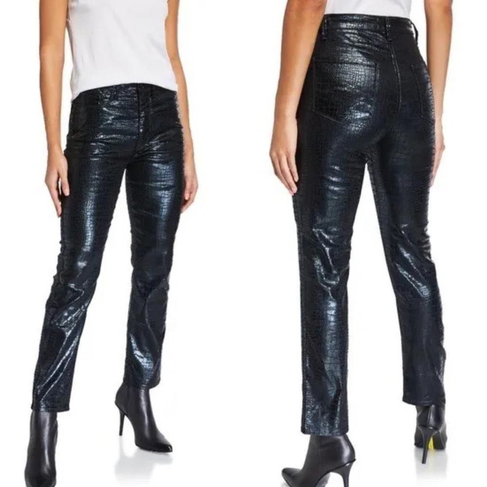 Frame FRAME l NWT Le Sylvie Slender Straight Croc Coated Jeans 26 Size 26" / US 2 / IT 38 - 1 Thumbnail