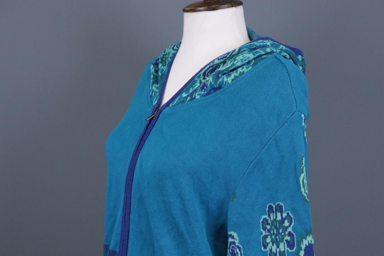 Designer Deerberg Blue Full Zip Floral Lagenlook Coat Jacket Size L Size L / US 10 / IT 46 - 11 Thumbnail