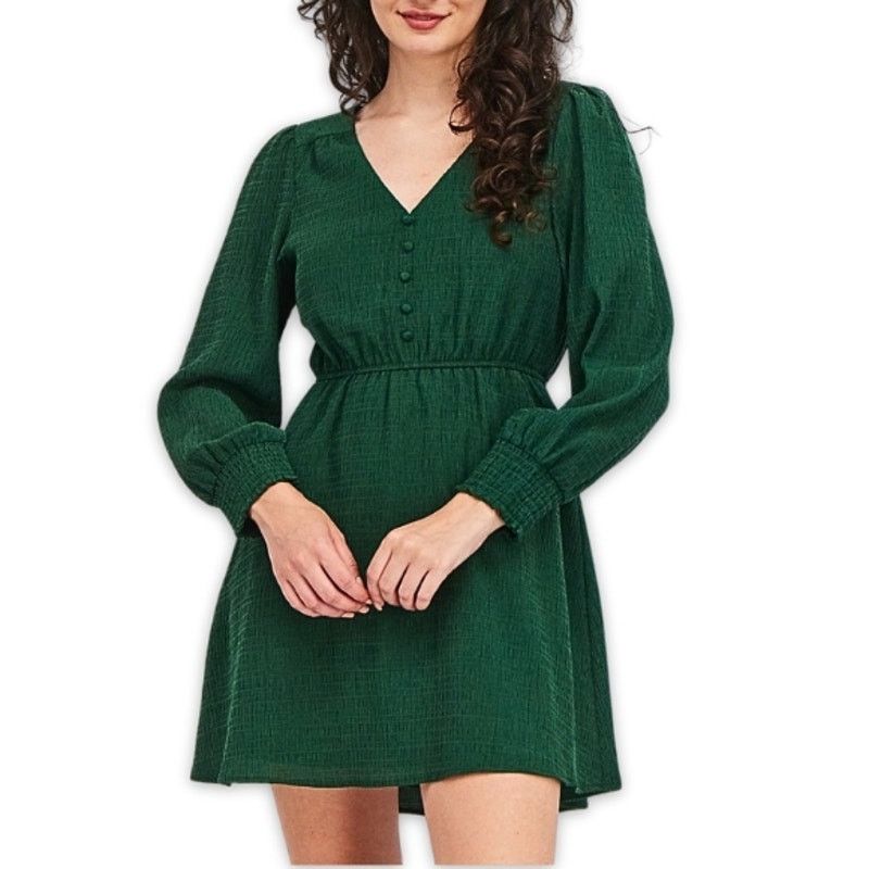 BB Dakota BB Dakota Mini Dress Textured Button Long Sleeve Green S Size S / US 4 / IT 40 - 1 Thumbnail