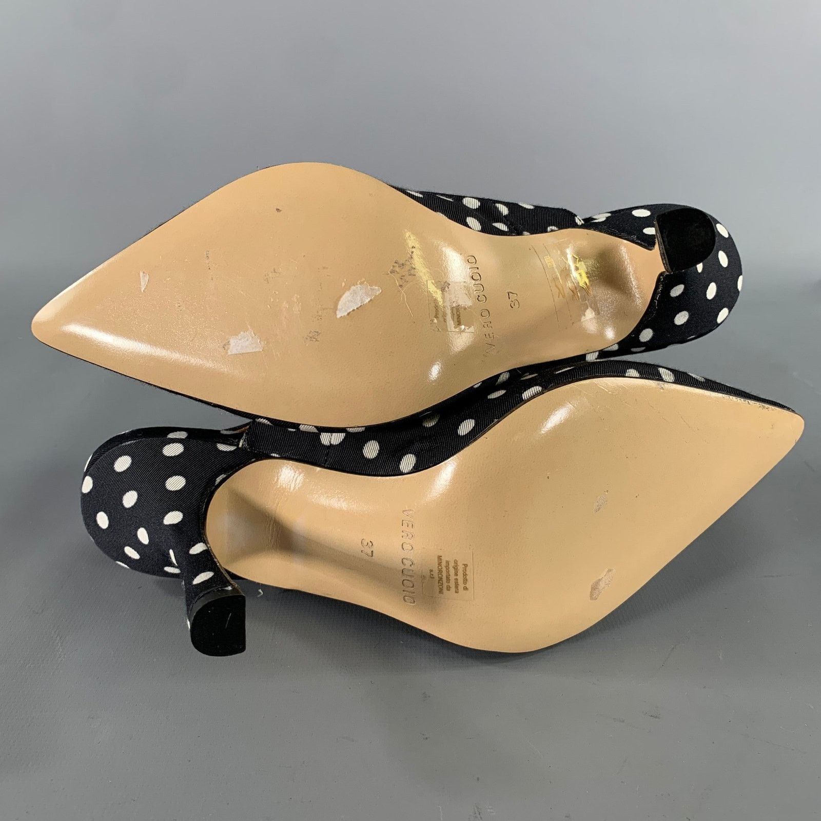 Ermanno Scervino ERMANNO SCERVINO Black White Polka Dot Slingback Pumps Size US 7 / IT 37 - 6 Thumbnail