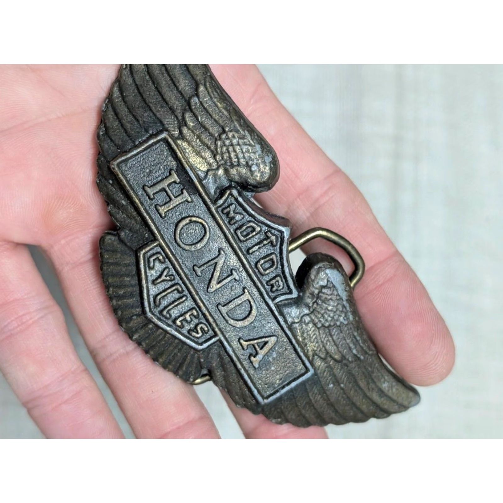 Honda VINTAGE Honda belt buckle Men Brass 4.5" x 2" fits 1.5" belt Western eaglewings 1970s Size ONE SIZE - 2 Thumbnail