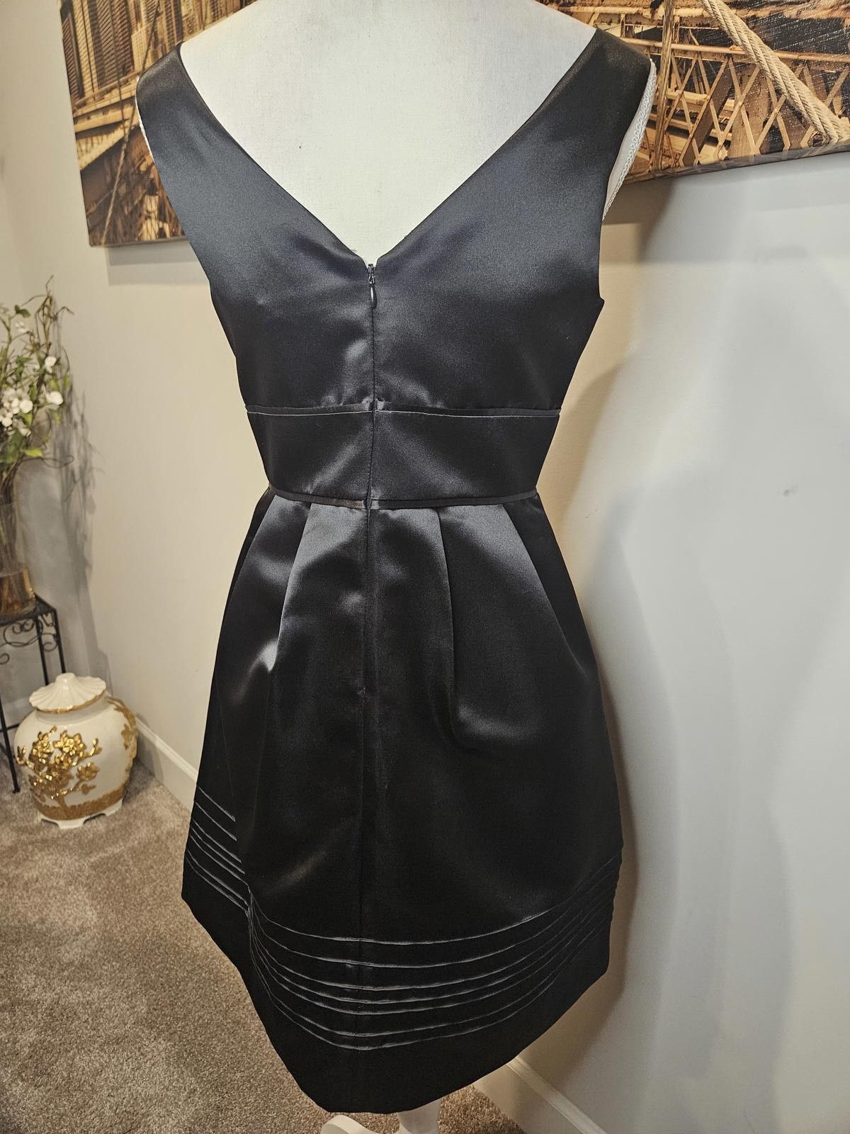 Designer maxandcleo Elegant Black Satin Dress #H48 Size M / US 6-8 / IT 42-44 - 3 Thumbnail