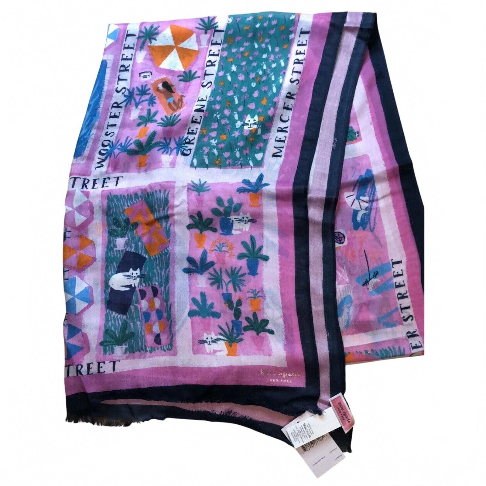 Designer NWT Kate Spade Rooftop Scene Oblong Scarf - Bright Peony Size ONE SIZE - 6 Thumbnail