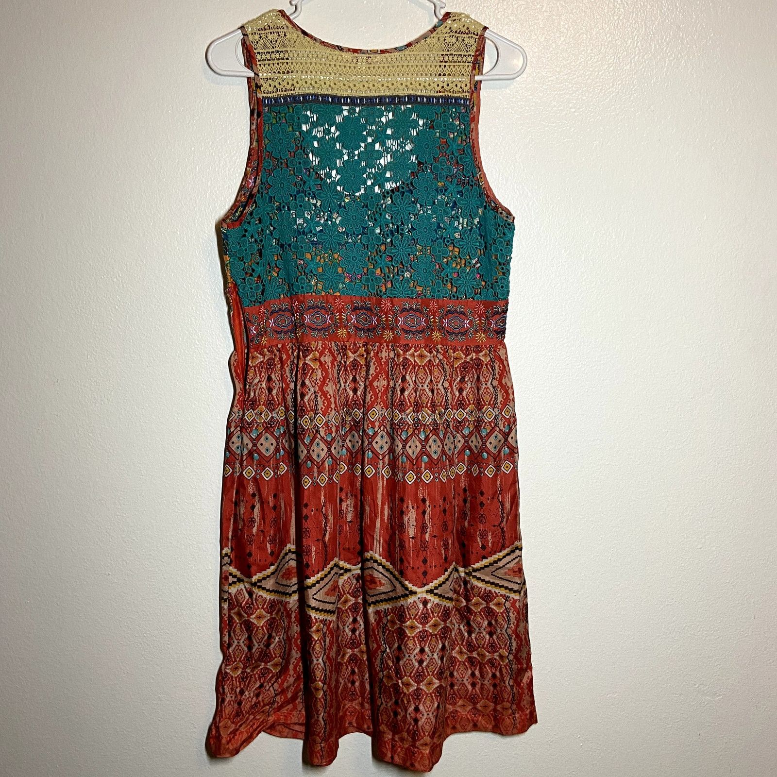 Sundance 100% Silk Dress Embroidered Crotchet Rainbow M