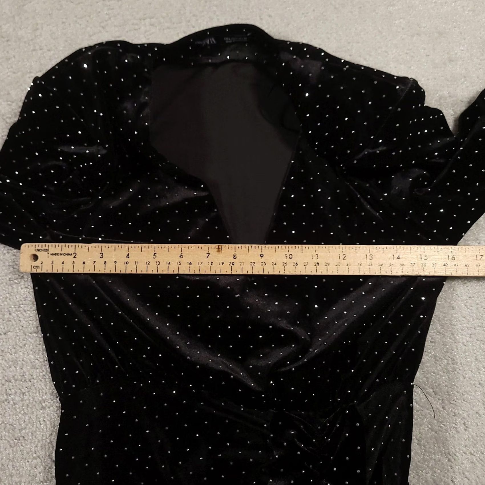 Zara VINTAGE? No. Zara Dress Womens Large Velvet Rhinestone Ruched Long Sleeve Cocktail Party Size L / US 10 / IT 46 - 2 Thumbnail